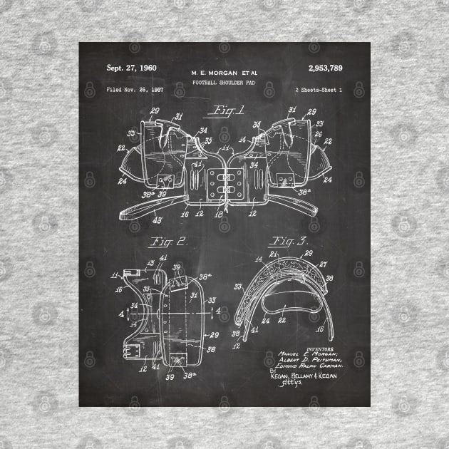 Football Pads Patent - Football Player American Football Art - Black Chalkboard by patentpress